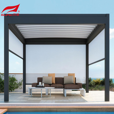 Motorized Outdoor Aluminium Louvered Roof Pergola With Drainage System And Side Screen