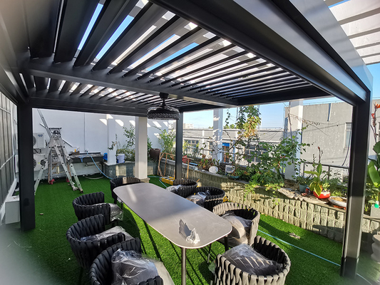 3 X 4 Motorized Retractable Aluminium Pergola Bioclimatic With Zip Screen Fan Light