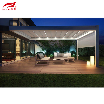 Outdoor Motorized Aluminum Pergola Gazebo With RGB Light Sliding Glass Door