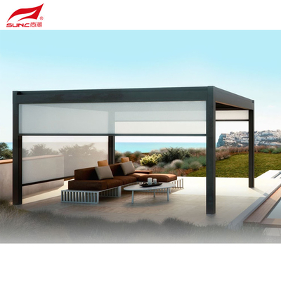Outdoor Motorized Aluminum Pergola Gazebo With RGB Light Sliding Glass Door