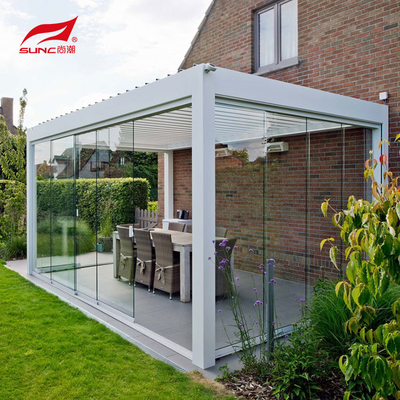 RGB Light Motorized Aluminum Pergola Gazebo With Outdoor Zipscreen Roller Blinds