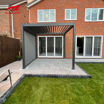 Outdoor Motorized Aluminum Pergola 12" X 20" With Adjustable Roof And Zipscreen Blinds