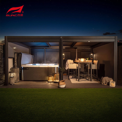 3X5 4x4 Grey Motorized Aluminum Pergola Garden Building With Outdoor Roller Blinds