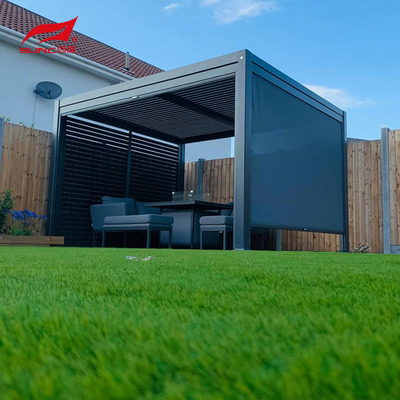 Grey Motorized Louvred Roof Aluminium Pergola With Zip Screen Blinds