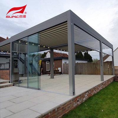 Rainproof Motorized Aluminum Pergola With Drainage System Outdoor Louver Blades