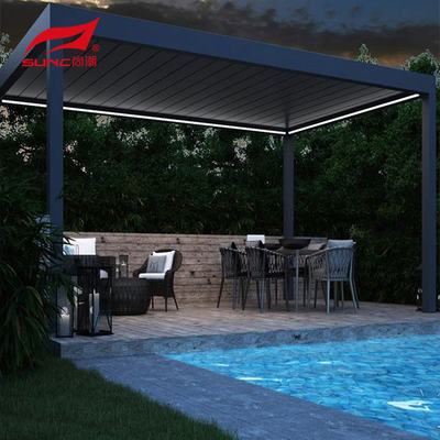 Rainproof Motorized Aluminum Pergola With Drainage System Outdoor Louver Blades