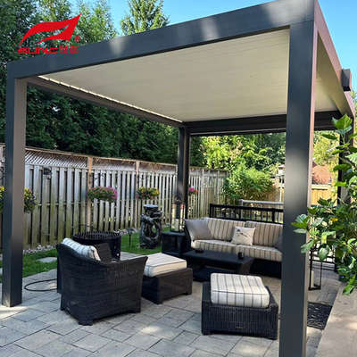 Rainproof Motorized Aluminum Pergola With Drainage System Outdoor Louver Blades