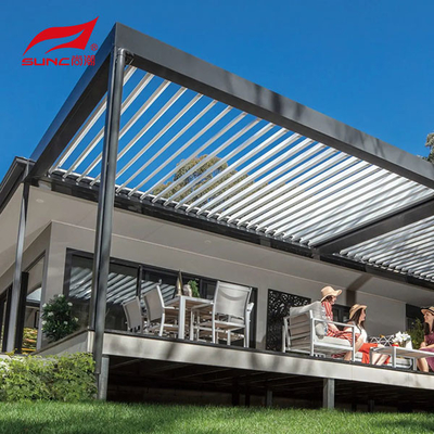 Rainproof Motorized Aluminum Pergola With Drainage System Outdoor Louver Blades