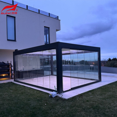Electric Aluminum Alloy Pavilion Installed On The Roof Of Courtyard Villa Terrace Aluminum Pergola Louver