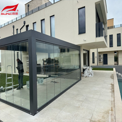 Electric Aluminum Alloy Pavilion Installed On The Roof Of Courtyard Villa Terrace Aluminum Pergola Louver