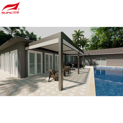 Aluminum Pergola Louver Roof Kit Motorized Waterproof Pergola System Remote Control Gazebo Cover