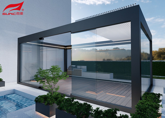 Outdoor Modern Aluminum Motorized Louvre Roof Sun Bioclimatic Pergola For Garden and Swimming Pool