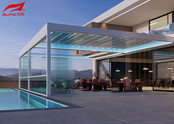 Customized Frame with Aluminium Alloy 6063 Drainage System and IP 67 Testing Retractable Roof Pergola