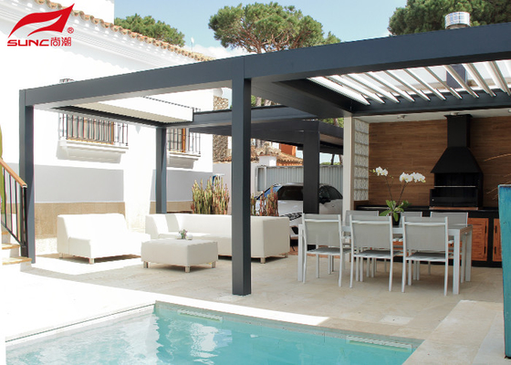 Outdoor Modern Motorized Retractable Roof Backyard Pergola With Customized Frame And Side Screen