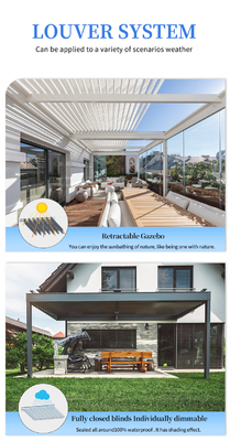 Modern Customized Downpipe size and Frame with SS Garde 304 Motorized Aluminium Pergola