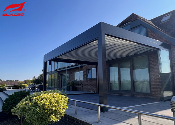 Outdoor Motorized Aluminium Pergola with Customized Frame and ss grade 304 Aluminium Round Rod