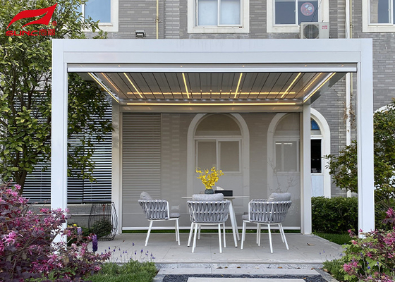 Outdoor Motorized Aluminium Pergola with Customized Frame and ss grade 304 Aluminium Round Rod