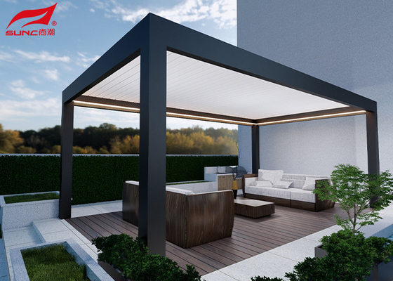 Outdoor Motorized Aluminium Pergola with Customized Frame and ss grade 304 Aluminium Round Rod