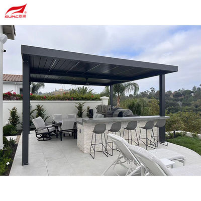 Modern Waterproof Outdoor Motorized louvered Aluminium Pergola With Sliding Glasses