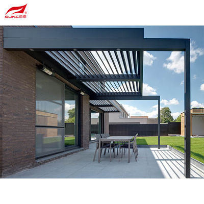 Modern Waterproof Outdoor Motorized louvered Aluminium Pergola With Sliding Glasses
