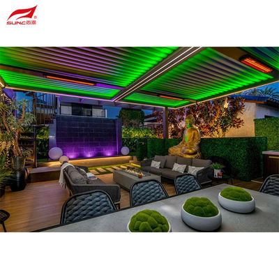 Modern Waterproof Outdoor Motorized louvered Aluminium Pergola With Sliding Glasses