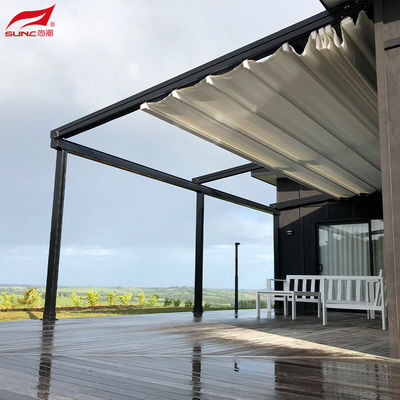 Easily Assembly Retractable Roof Pergola Added Features LED Light Strips Wall-mounted Installation