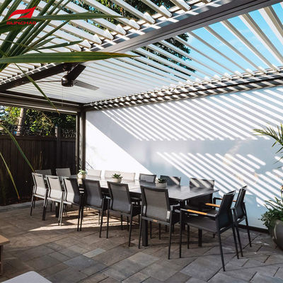 Aluminum Retractable Pergola for Outdoor Scenes Controlled by Remote Control and Smart Home Integration