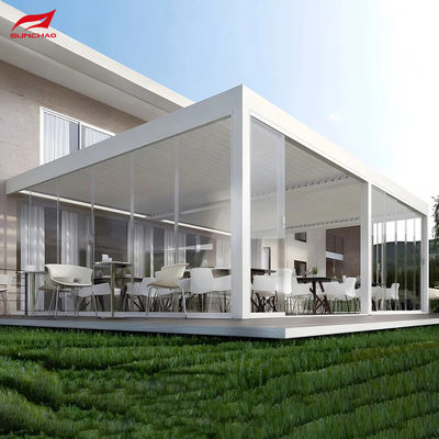 White Motorized Aluminum Pergola Wall-mounted or Freestanding with Remote Control and Smart Home Integration