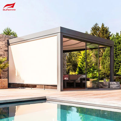 White Motorized Aluminum Pergola Wall-mounted or Freestanding with Remote Control and Smart Home Integration