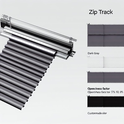 Dark Grey/White/Custom Made Colour Zip Track Blinds 5% 10% 30% 100% Optional Openness Factor Aluminium Alloy Side Track