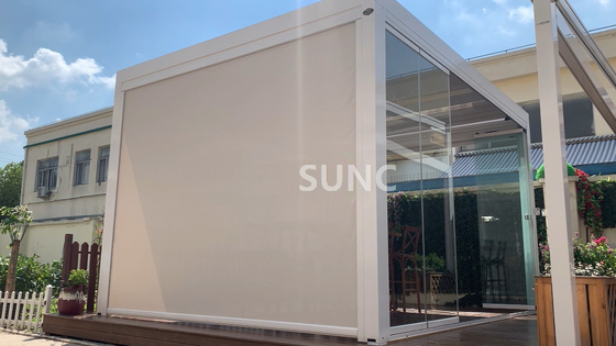 Wind Proof Zip Track Outdoor Blinds Motorized Folding Patio Screen For Garden
