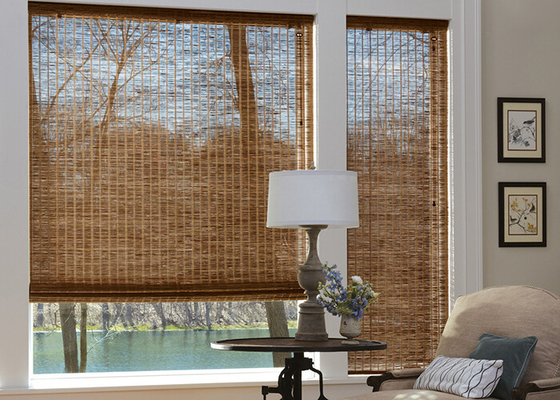 Straw Material Manual Roller Blind Interior Decoration For Bedroom / Living Room