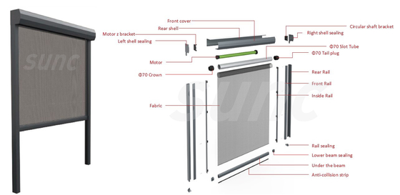 Facade Sunshade Zip Track Motorised Roller Blinds Pvdf Surface