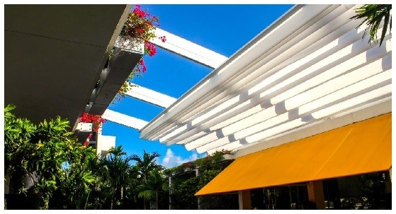 Outdoor Retractable Roof Awning Pvc Fabric Metal Pergola Pvc Coated Sail Finishing