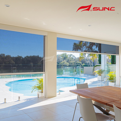 Motorised Outdoor Roller Blinds Windproof Sun Shade Blinds For Patio