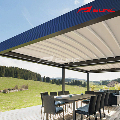 Easily Assembly Retractable Roof Pergola Made Of Aluminum Alloy With Motorized Operation And LED Light Strips