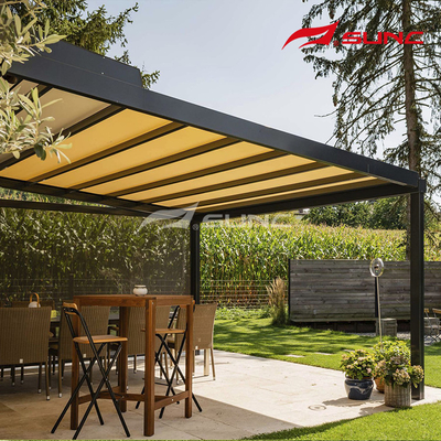 Easily Assembly Retractable Roof Pergola Made Of Aluminum Alloy With Motorized Operation And LED Light Strips