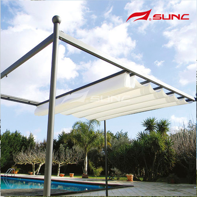 Easily Assembly Retractable Roof Pergola Made Of Aluminum Alloy With Motorized Operation And LED Light Strips