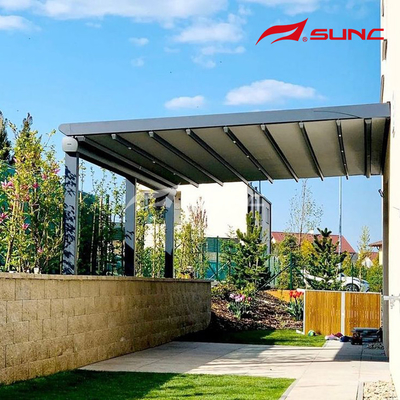 Wall-mounted Installation Retractable Roof Pergola With Motorized Operation And Anodic Oxidation