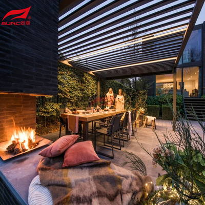 Hardtop Louver Motorized Aluminum Pergola Outdoor Garden Building With LED Light
