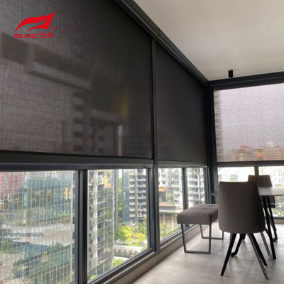 Black Motorized Outdoor Roller Blinds Sun Shade Patio Waterproof Pvc Zip Screen Blinds