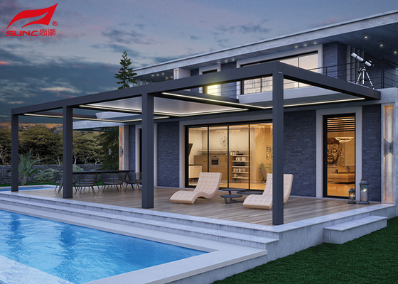 Alüminyum alaşım 6063 drenaj sistemi ve IP 67 test çekilebilir çatı pergola ile özelleştirilmiş çerçeve