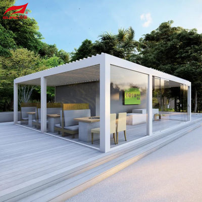 Duvara monte edilmiş veya bağımsız motorlu alüminyum pergola uzaktan kumanda ve su geçirmez rüzgar geçirmez
