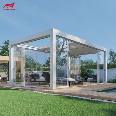Garden Design 5x3m Motorized Retractable Louver Aluminum Pergola Smart Home Integration
