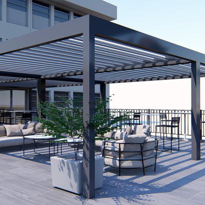 Waterproof Motorized Pergola Systems Louvre Roof Pergola For Heavy Rain