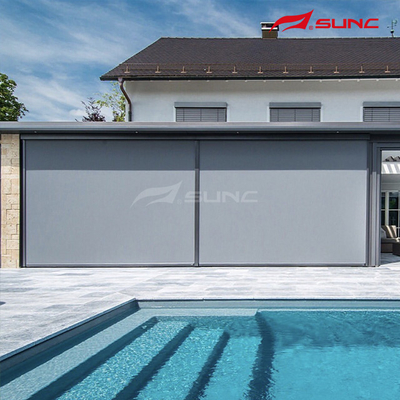 Windproof Outdoor Roller Blinds Motorized Sun Blinds Zip Track