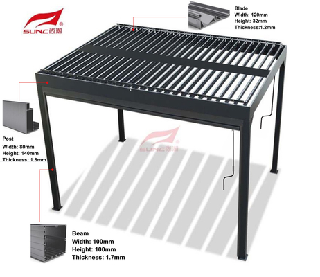 3x3m Outdoor Aluminium Manual Louvered Pergola Windproof Sun Protection