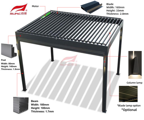 4x4m Adjustable Manual Louvered Pergola Waterproof Roof Aluminium Gazebo