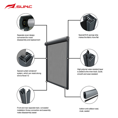 Motorized Outdoor Roller Blinds Outdoor Wifi Wireless Switch Ziptrack Blinds for Window Shade
