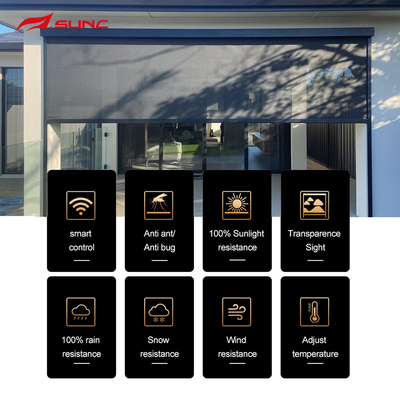 SUNC Outdoor Roller Blinds Motorized Windproof Ceiling Patio Roller Blind with Side Channel